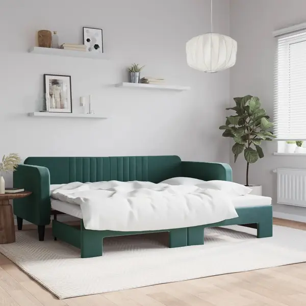 Gossi pat de zi cu extensie, verde inchis, 90x200 cm, catifea