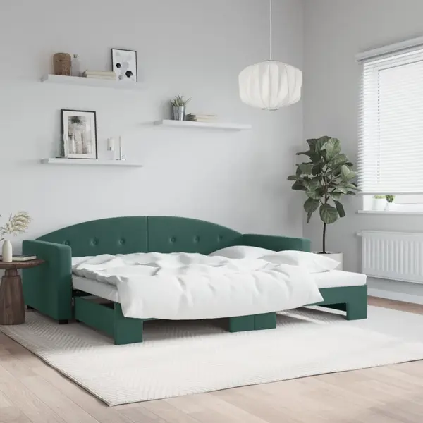 Gossi pat de zi cu extensie, verde inchis, 90x200 cm, catifea