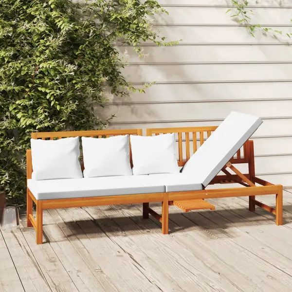 Gossi pat de zi cu perne crem, 200x60x75 cm, lemn masiv de acacia
