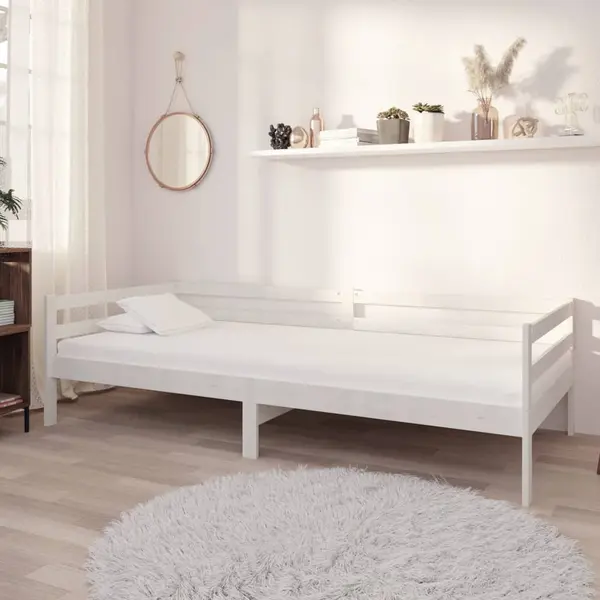 Gossi pat de zi cu saltea, 90x200 cm, alb, lemn masiv de pin