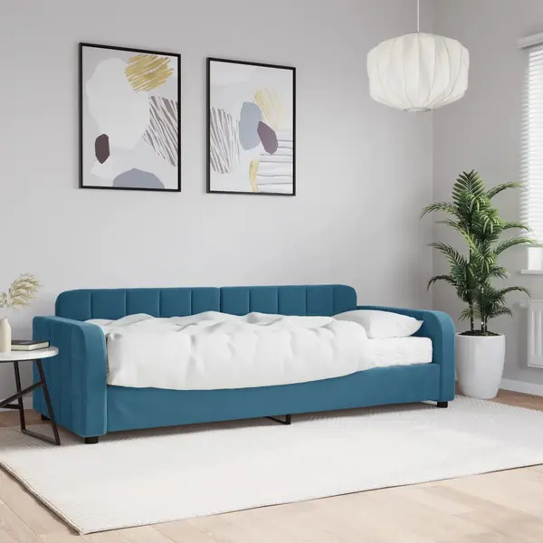 Gossi pat de zi cu saltea, albastru, 80x200 cm, catifea