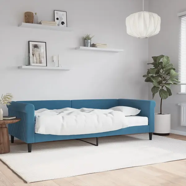 Gossi pat de zi cu saltea, albastru, 90x200 cm, catifea