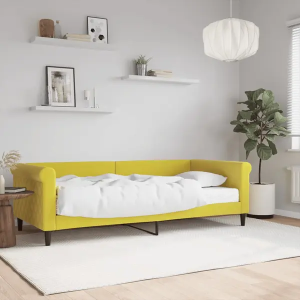 Gossi pat de zi cu saltea, galben, 90x200 cm, catifea