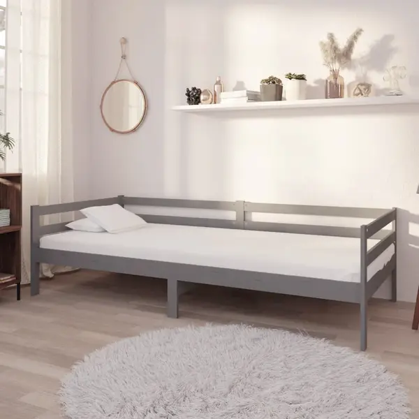 Gossi pat de zi cu saltea, gri, 90x200 cm, lemn masiv de pin