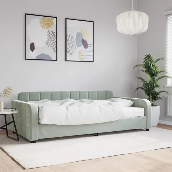 Gossi pat de zi cu saltea, gri deschis, 100x200 cm, catifea
