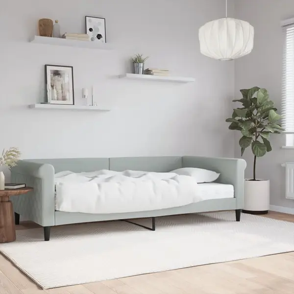 Gossi pat de zi cu saltea, gri deschis, 100x200 cm, catifea