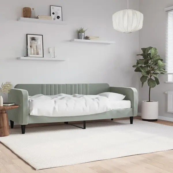 Gossi pat de zi cu saltea, gri deschis, 80x200 cm, catifea