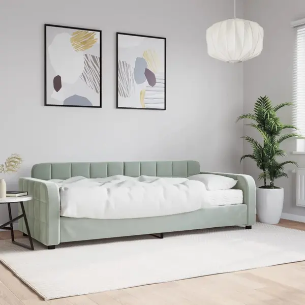 Gossi pat de zi cu saltea, gri deschis, 80x200 cm, catifea