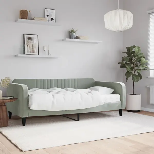 Gossi pat de zi cu saltea, gri deschis, 90x190 cm, catifea