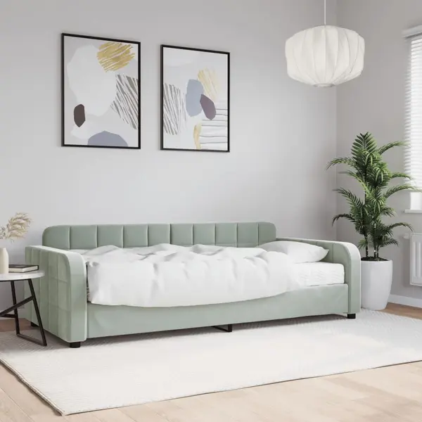 Gossi pat de zi cu saltea, gri deschis, 90x190 cm, catifea