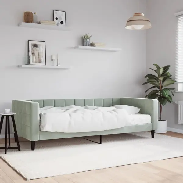 Gossi pat de zi cu saltea, gri deschis, 90x200 cm, catifea
