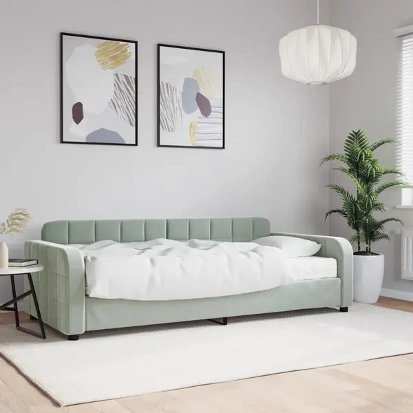 Gossi pat de zi cu saltea, gri deschis, 90x200 cm, catifea