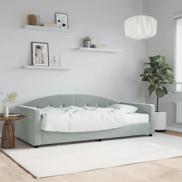 Gossi pat de zi cu saltea, gri deschis, 90x200 cm, catifea