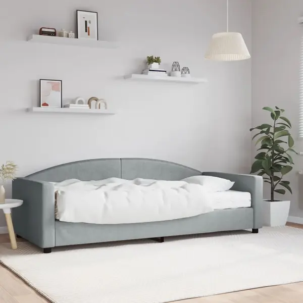 Gossi pat de zi cu saltea, gri deschis, 90x200 cm, textil