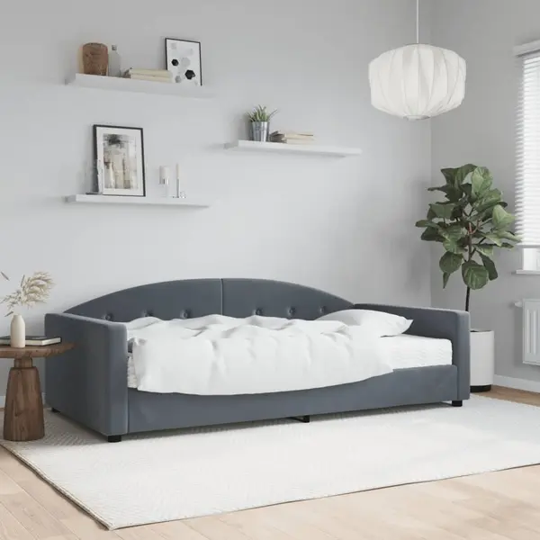 Gossi pat de zi cu saltea, gri inchis, 100x200 cm, catifea