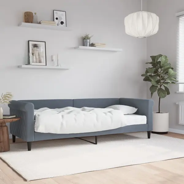 Gossi pat de zi cu saltea, gri inchis, 80x200 cm, catifea