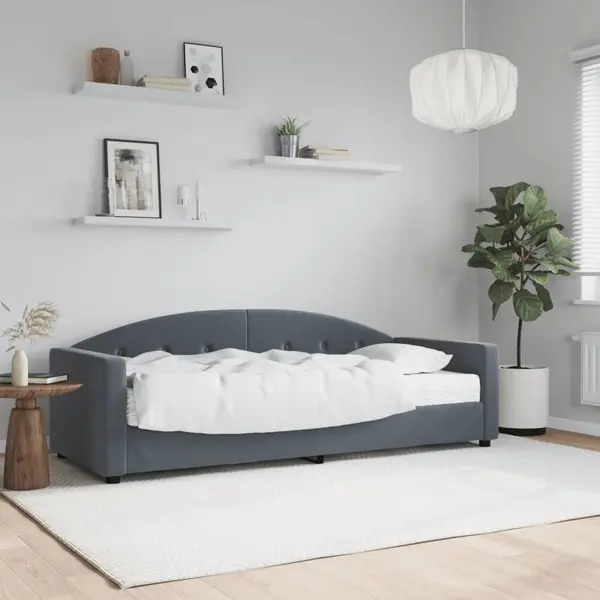 Gossi pat de zi cu saltea, gri inchis, 80x200 cm, catifea