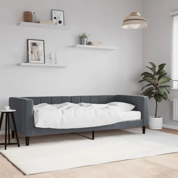 Gossi pat de zi cu saltea, gri inchis, 80x200 cm, catifea