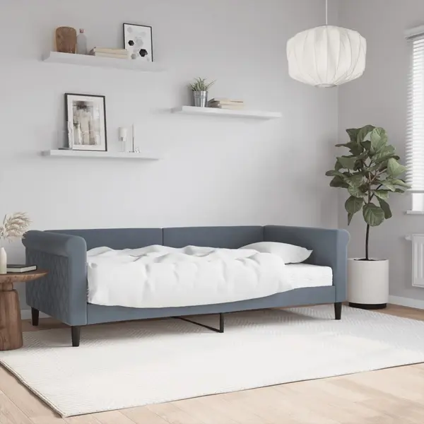Gossi pat de zi cu saltea, gri inchis, 90x190 cm, catifea