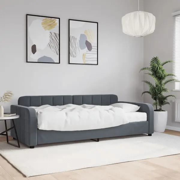 Gossi pat de zi cu saltea, gri inchis, 90x200 cm, catifea