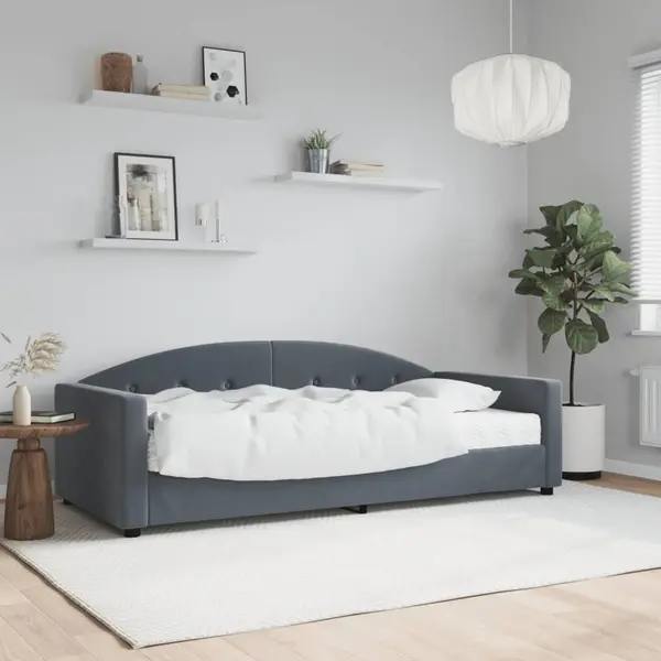Gossi pat de zi cu saltea, gri inchis, 90x200 cm, catifea