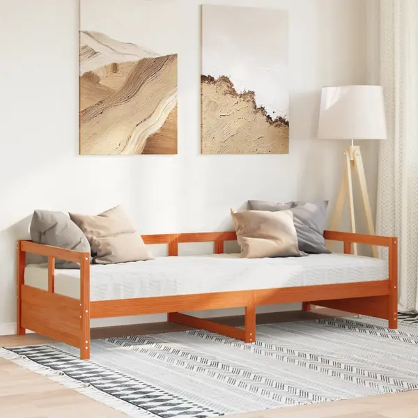 Gossi pat de zi cu saltea, maro ceruit, 80x200 cm, lemn masiv pin
