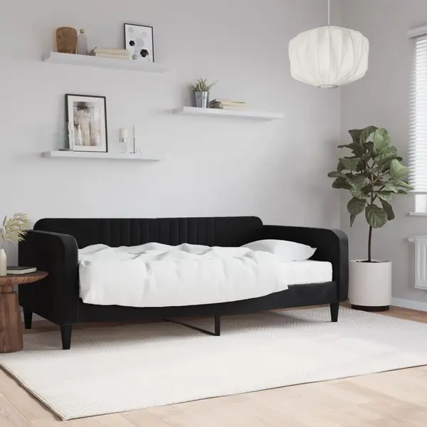 Gossi pat de zi cu saltea, negru, 90x190 cm, catifea