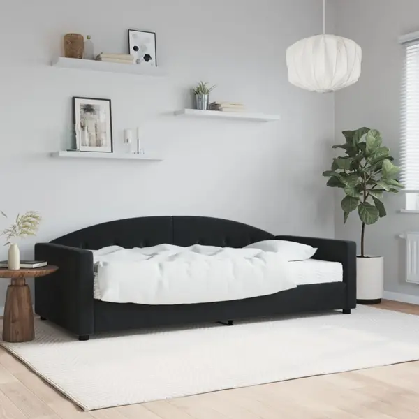 Gossi pat de zi cu saltea, negru, 90x190 cm, catifea
