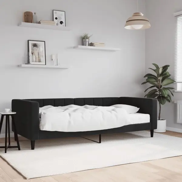 Gossi pat de zi cu saltea, negru, 90x190 cm, catifea
