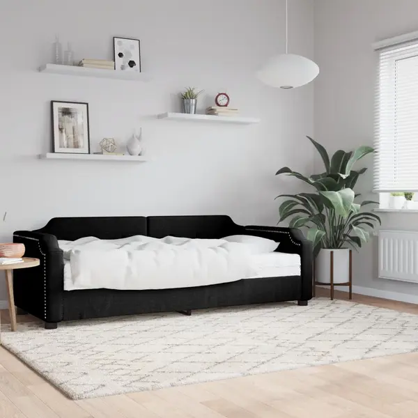 Gossi pat de zi cu saltea, negru, 90x190 cm, textil