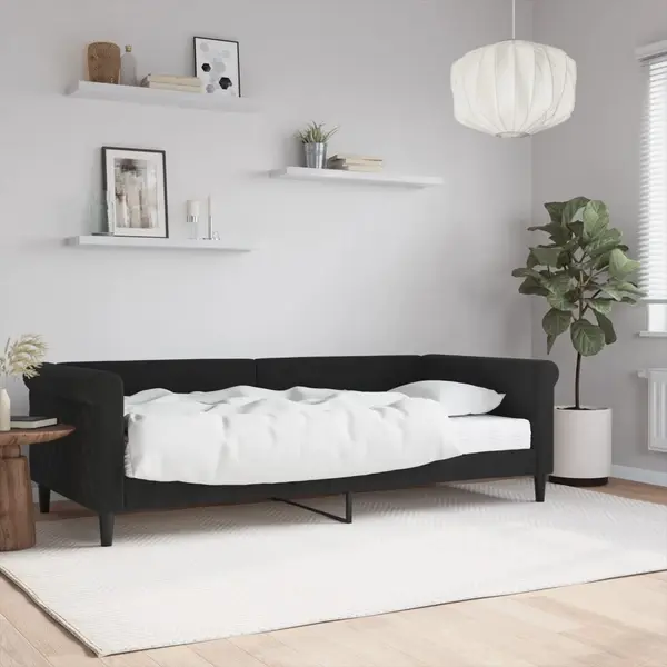Gossi pat de zi cu saltea, negru, 90x200 cm, catifea
