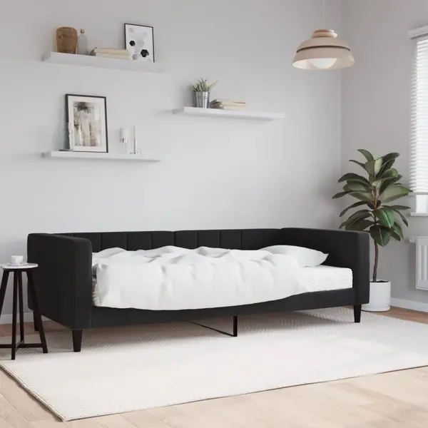 Gossi pat de zi cu saltea, negru, 90x200 cm, catifea