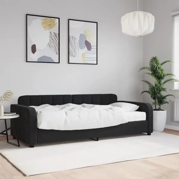 Gossi pat de zi cu saltea, negru, 90x200 cm, catifea