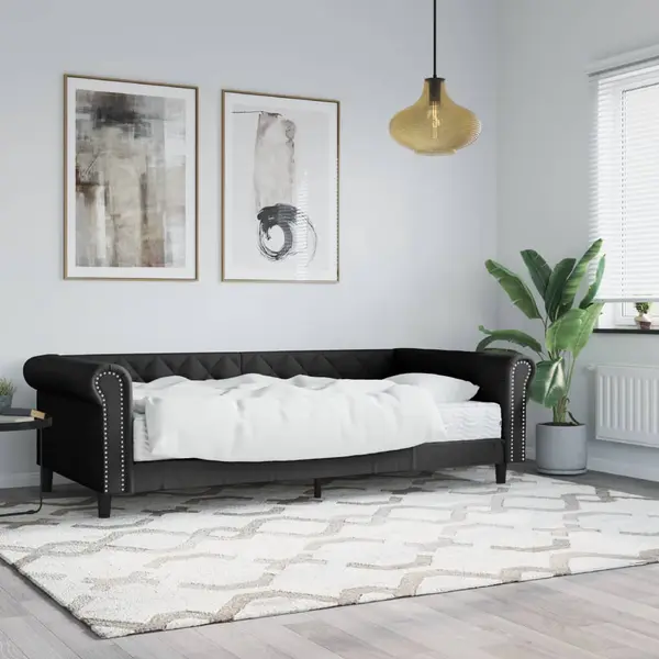 Gossi pat de zi cu saltea, negru, 90x200 cm, piele ecologica