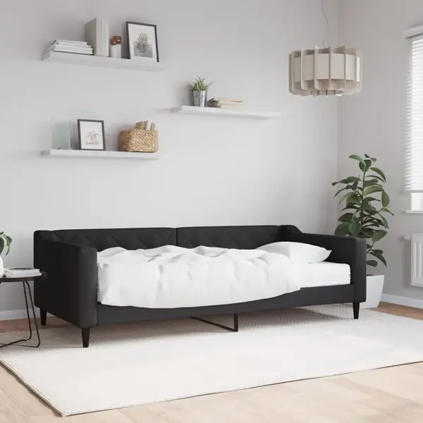 Gossi pat de zi cu saltea, negru, 90x200 cm, textil
