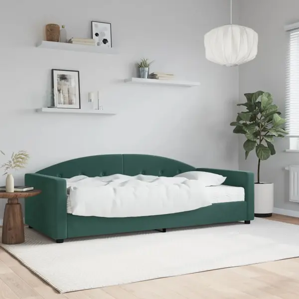 Gossi pat de zi cu saltea, verde inchis, 90x200 cm, catifea