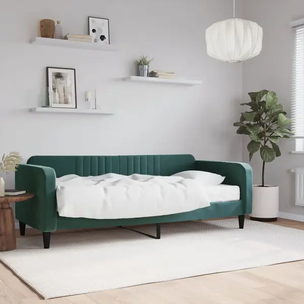 Gossi pat de zi cu saltea, verde inchis, 90x200 cm, catifea