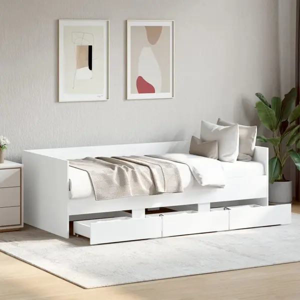 Gossi pat de zi cu sertare fara saltea, alb, 90x200 cm
