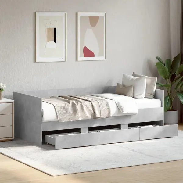Gossi pat de zi cu sertare fara saltea, gri beton, 75x190 cm