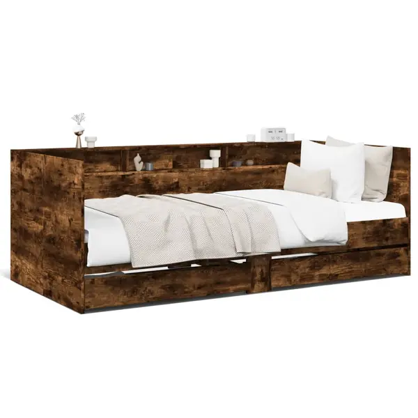 Gossi pat de zi cu sertare fara saltea, stejar fumuriu, 75x190 cm