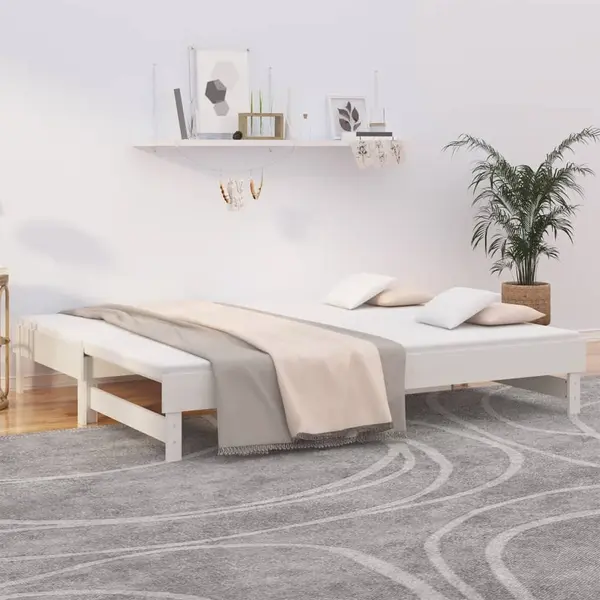 Gossi pat de zi extensibil, alb, 2x(80x200) cm, lemn masiv de pin