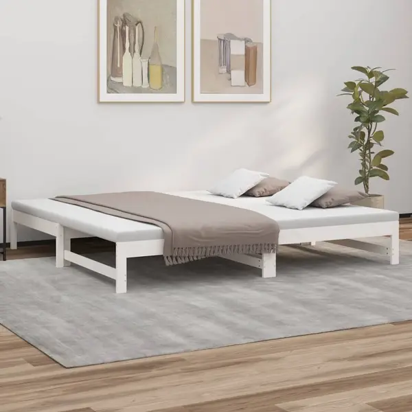 Gossi pat de zi extensibil, alb, 2x(80x200) cm, lemn masiv de pin