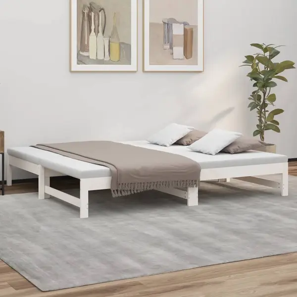 Gossi pat de zi extensibil, alb, 2x(90x190) cm, lemn masiv de pin