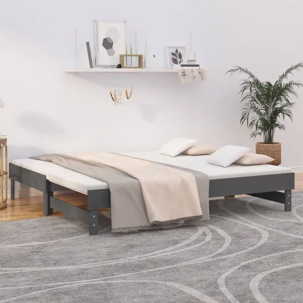 Gossi pat de zi extensibil, gri, 2x(90x190) cm, lemn masiv de pin