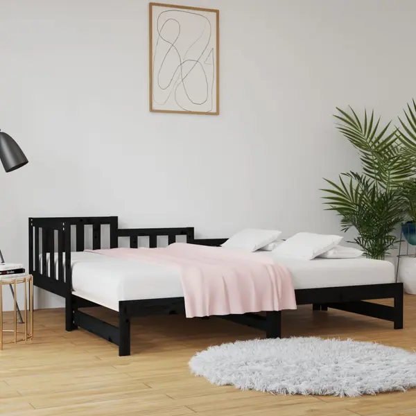 Gossi pat de zi extensibil negru 2x(80x200) cm lemn masiv de pin