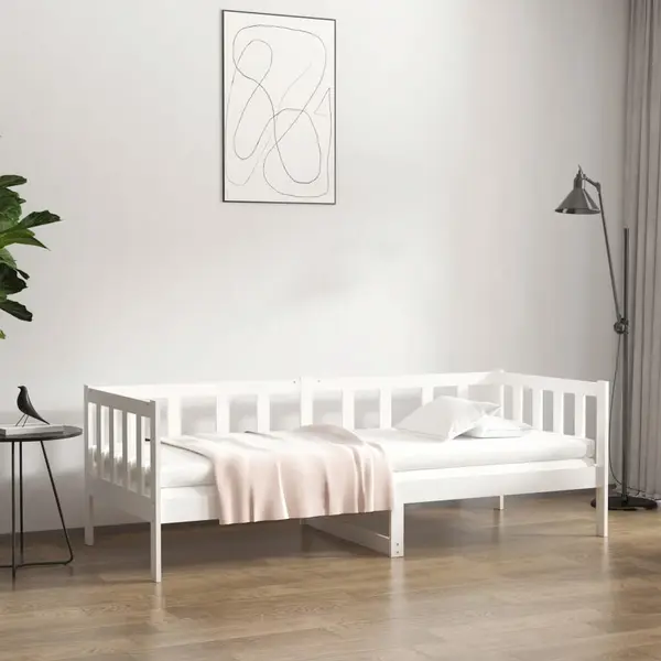 Gossi pat de zi fara saltea, alb, 80x200 cm, lemn masiv pin