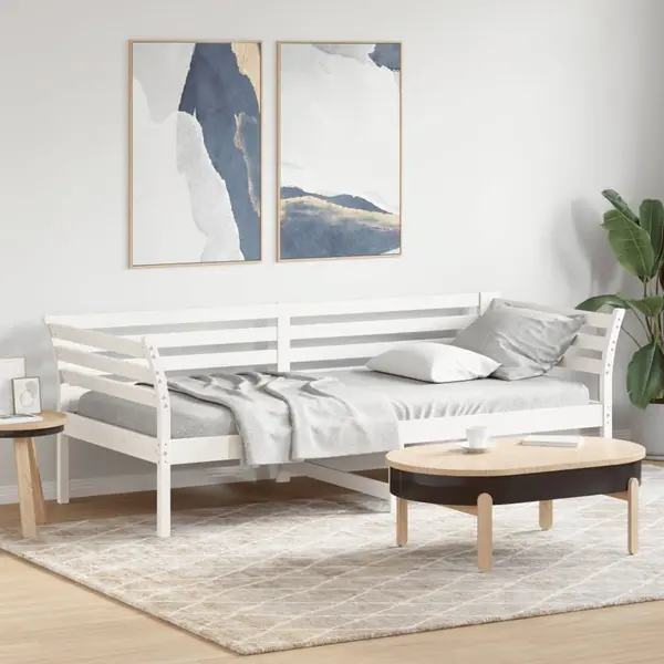 Gossi pat de zi fara saltea, alb, 90x200 cm, lemn masiv pin