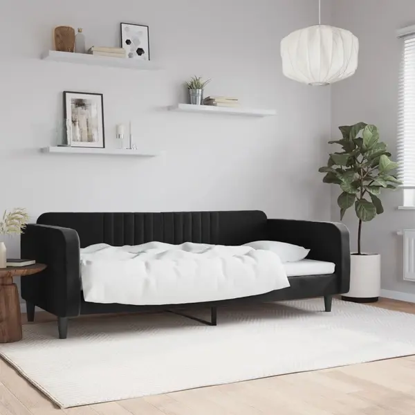 Gossi pat de zi, negru, 100x200 cm, catifea
