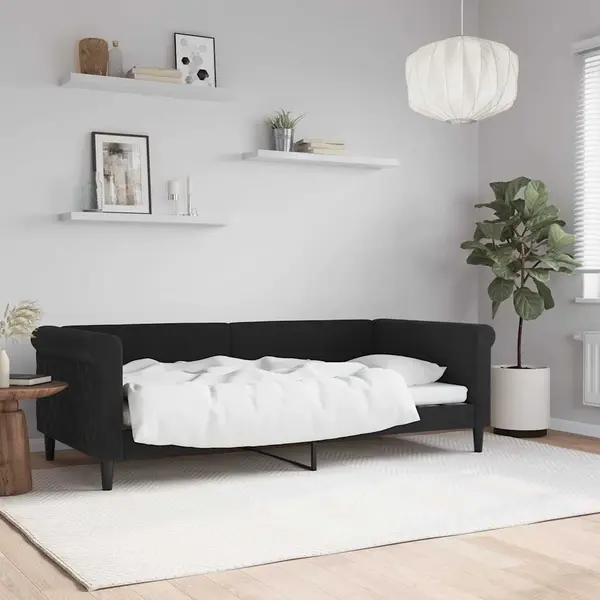 Gossi pat de zi, negru, 90x190 cm, catifea