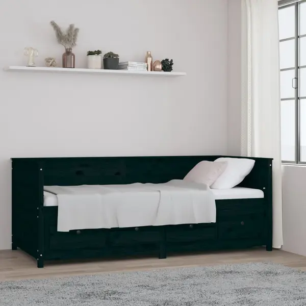 Gossi pat de zi, negru, 90x200 cm, lemn masiv de pin